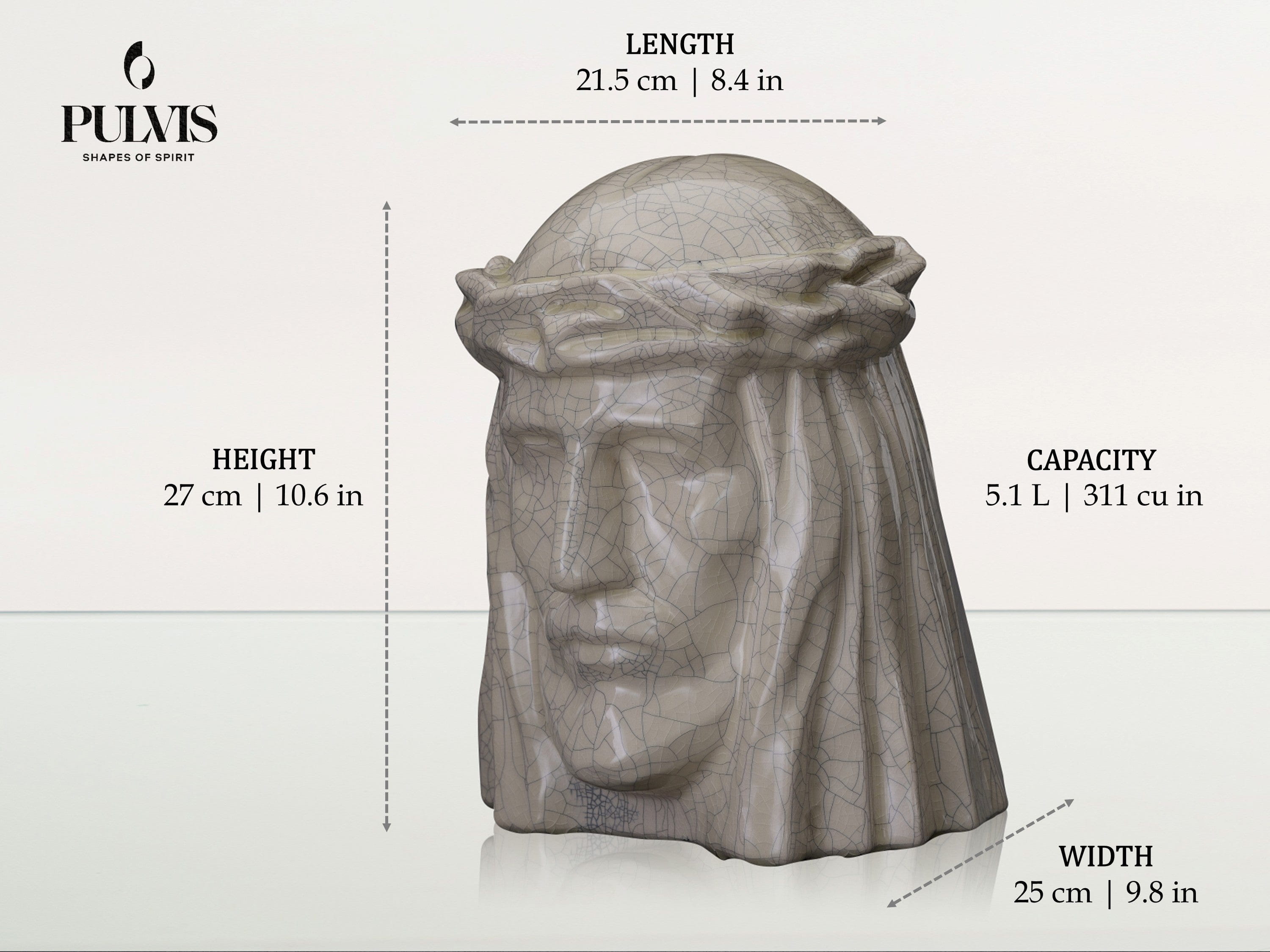 Pulvis Art Urns Adult Size Urn Handmade Cremation Urn for Ashes "The Christ" - Large | Oily Green | Ceramic Urn