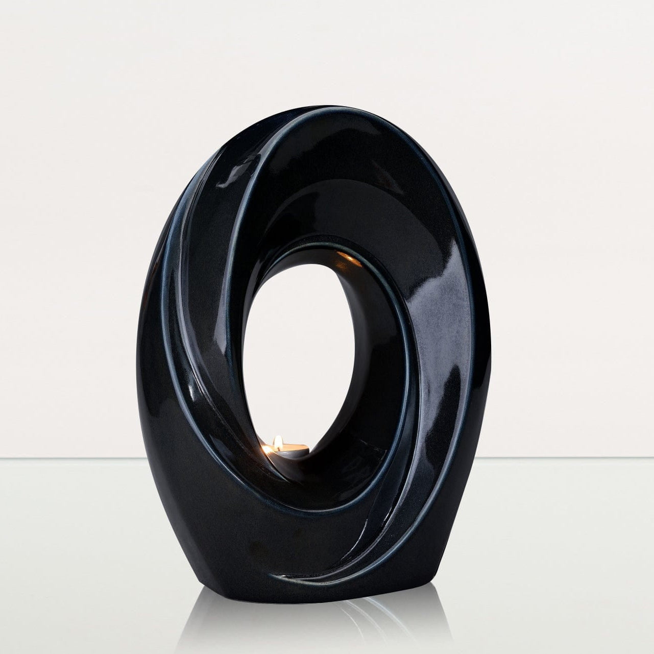 Handmade Cremation Urn for Ashes "The Passage" - Large | Black Gloss Melange | Ceramic - Pulvis Art Urns