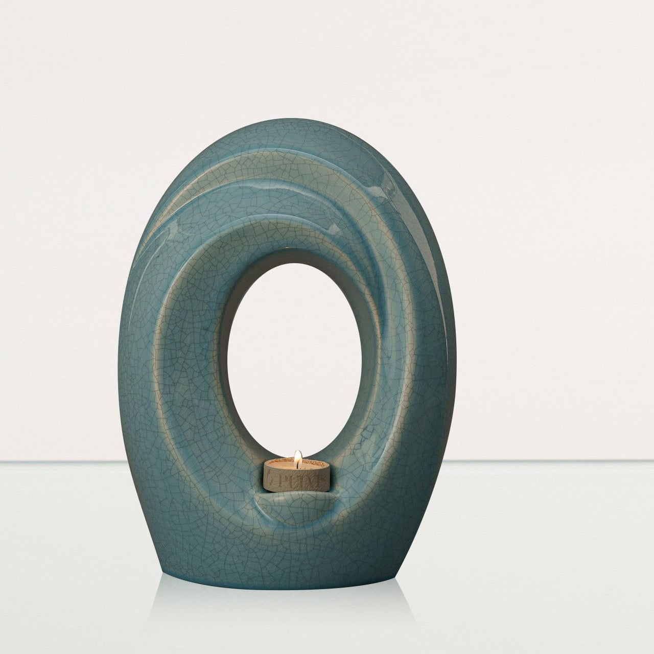 Handmade Cremation Urn for Ashes "The Passage" - Large | Blue Craquelure - Pulvis Art Urns