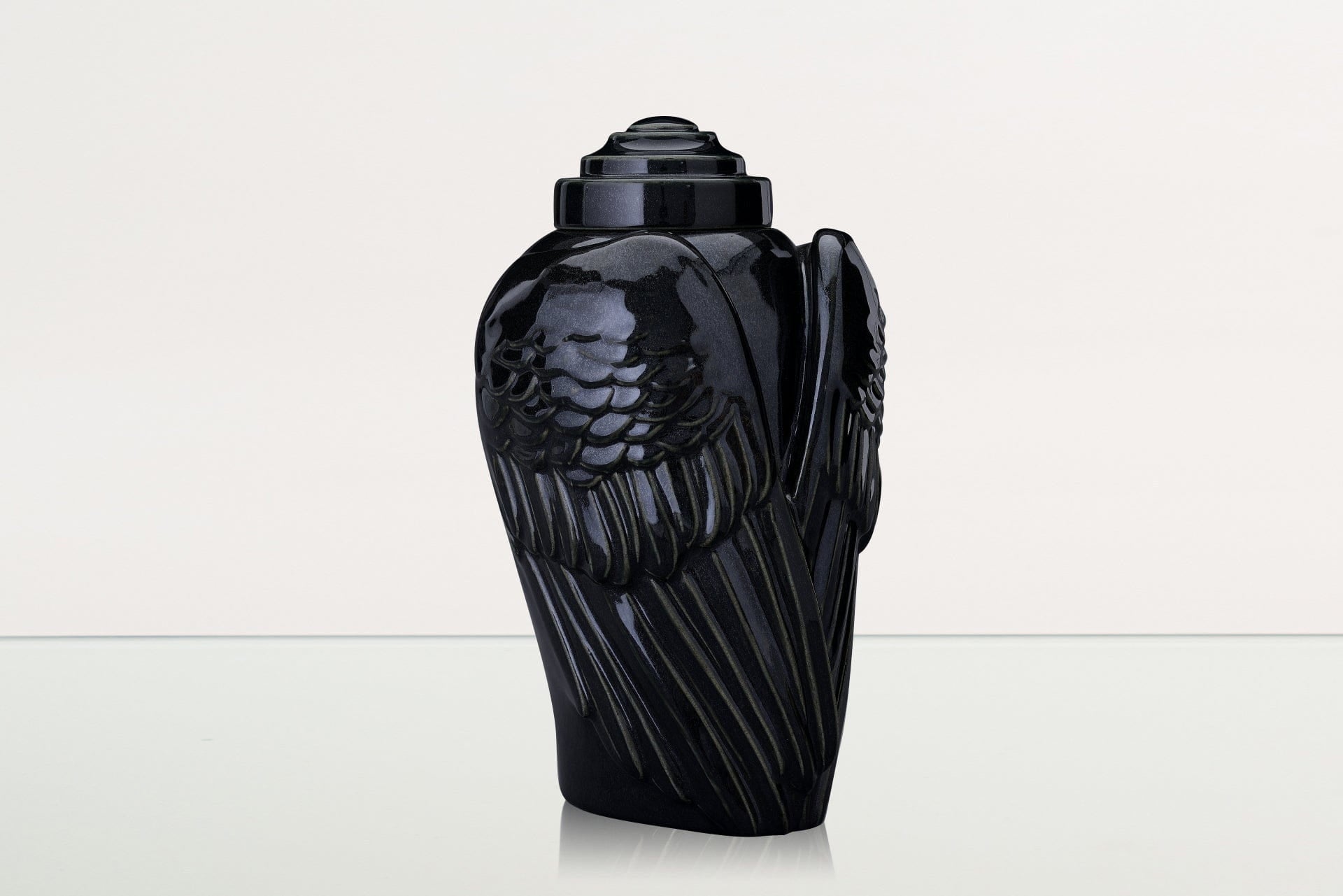 Handmade Cremation Urn for Ashes "Wings" - Large | Black Gloss | Ceramic Urn - Pulvis Art Urns