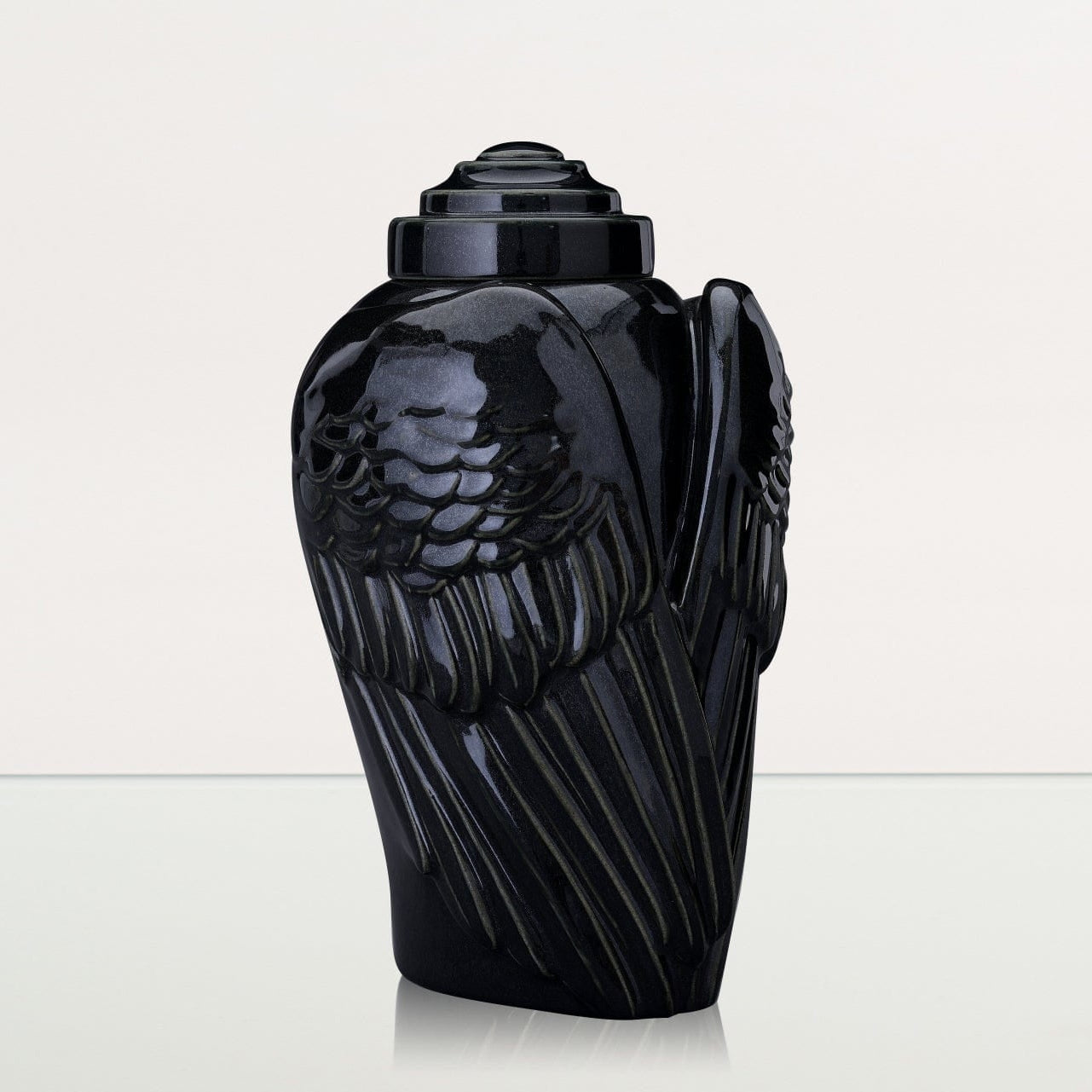 Handmade Cremation Urn for Ashes "Wings" - Large | Black Gloss | Ceramic Urn - Pulvis Art Urns