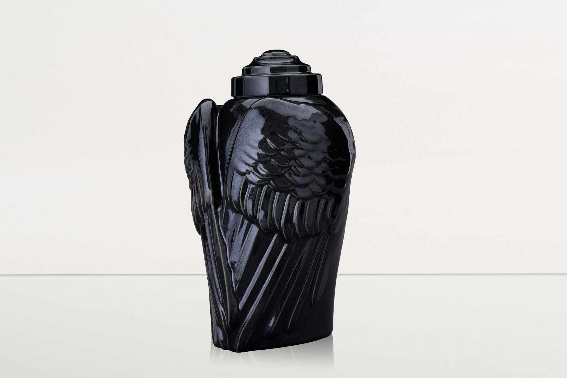 Handmade Cremation Urn for Ashes "Wings" - Large | Black Gloss | Ceramic Urn - Pulvis Art Urns