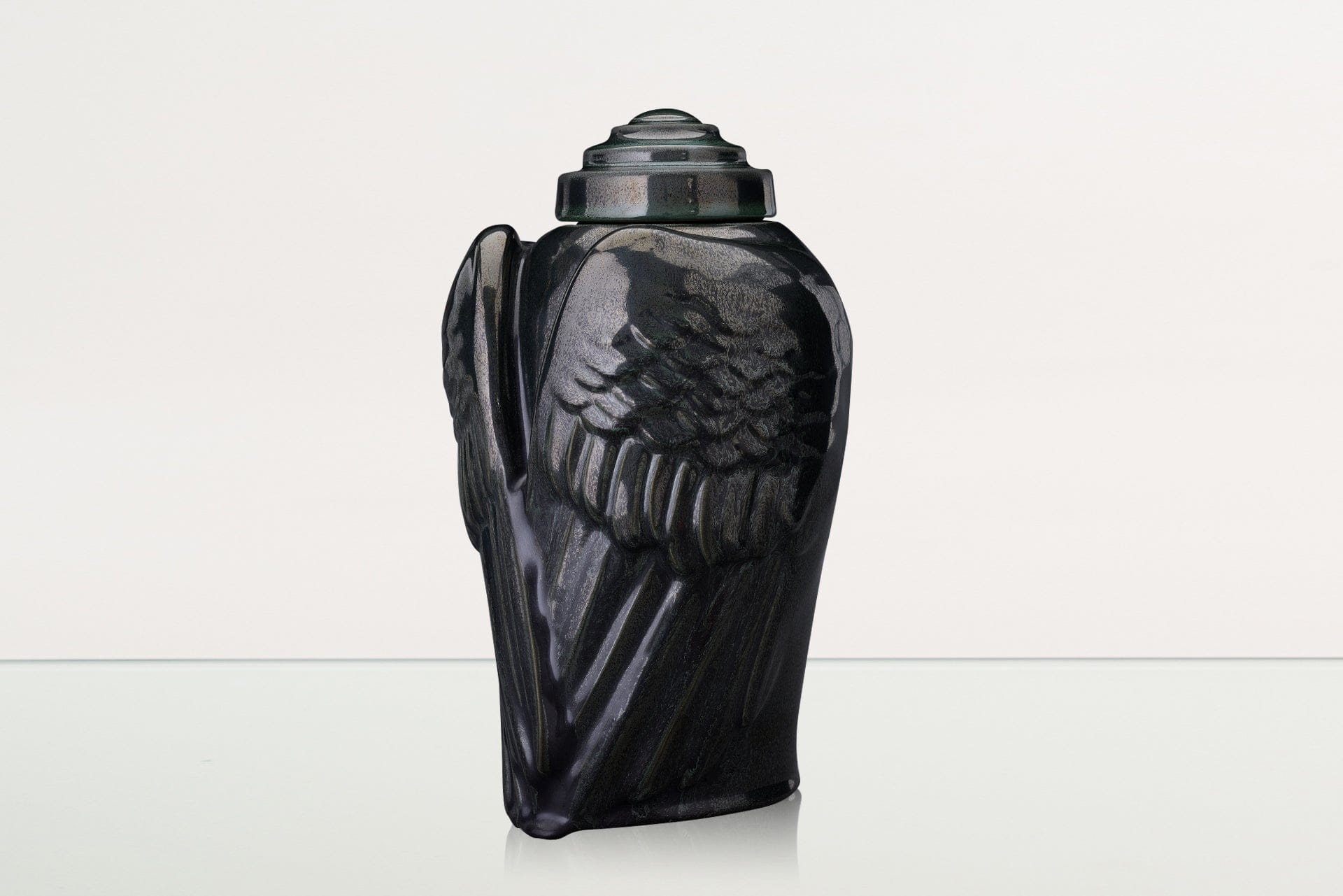 Handmade Cremation Urn for Ashes "Wings" - Large | Black Melange | Ceramic Urn - Pulvis Art Urns