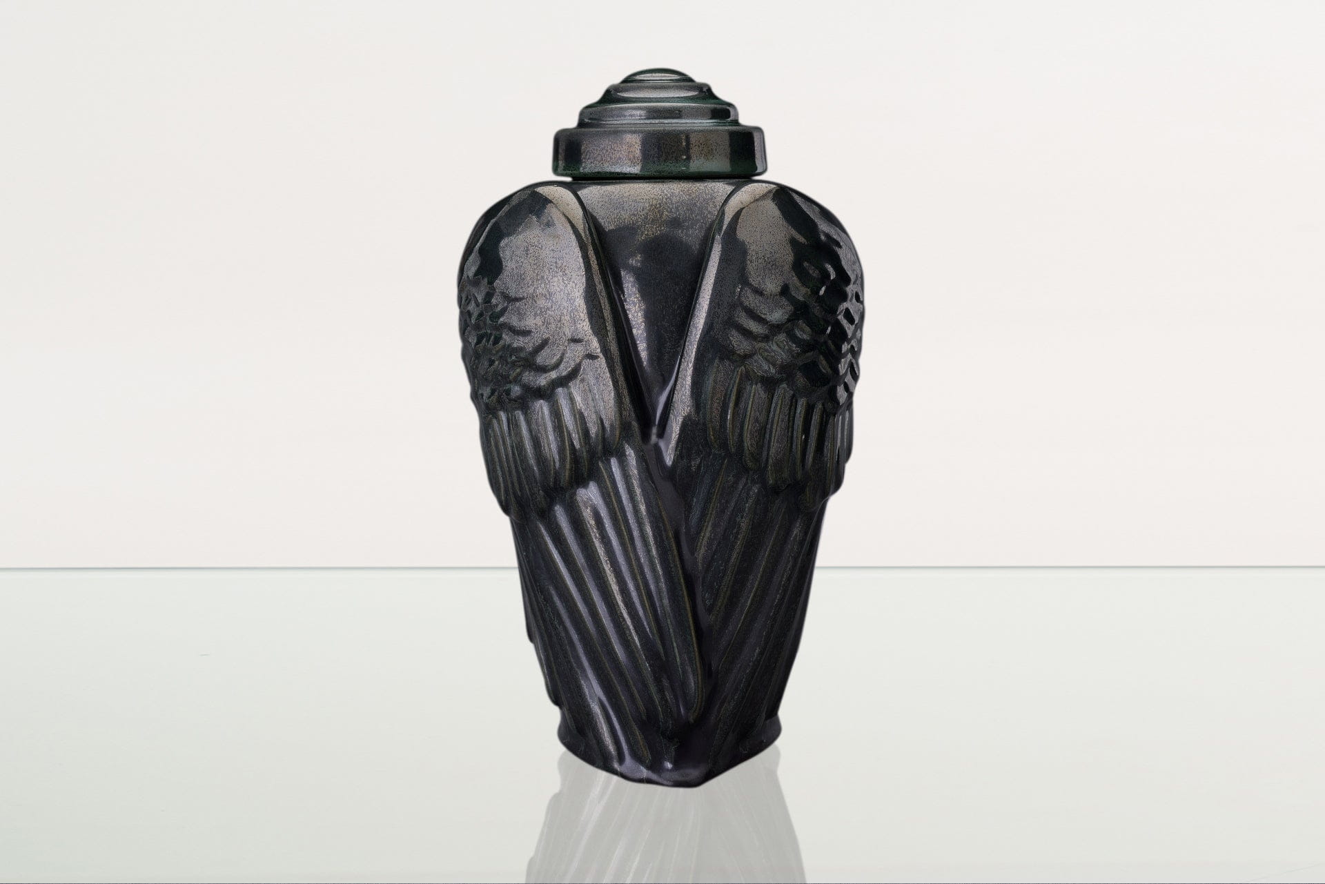 Handmade Cremation Urn for Ashes "Wings" - Large | Black Melange | Ceramic Urn - Pulvis Art Urns