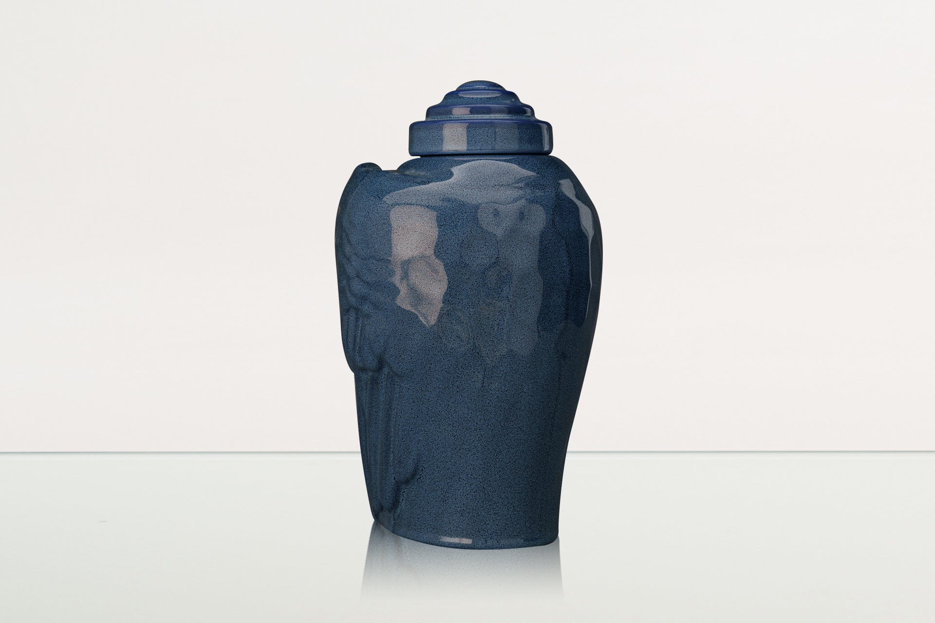 Handmade Cremation Urn for Ashes "Wings" - Large | Blue Melange | Ceramic Urn - Pulvis Art Urns