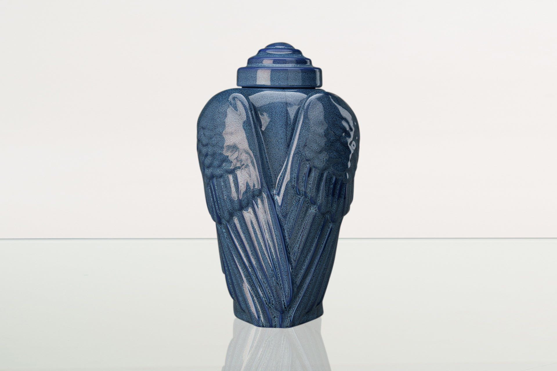 Handmade Cremation Urn for Ashes "Wings" - Large | Blue Melange | Ceramic Urn - Pulvis Art Urns