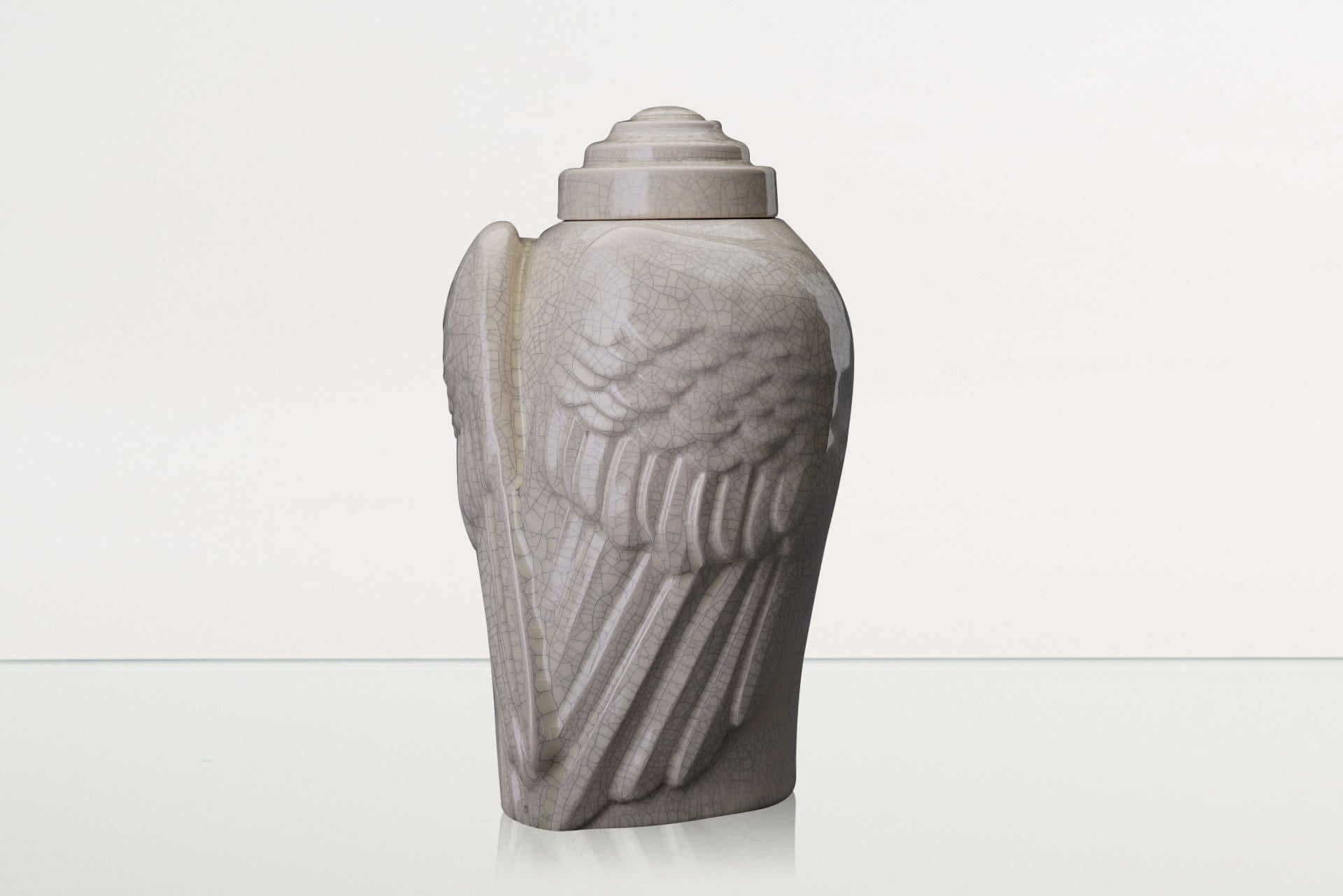 Handmade Cremation Urn for Ashes "Wings" - Large | Craquelure | Ceramic Urn - Pulvis Art Urns
