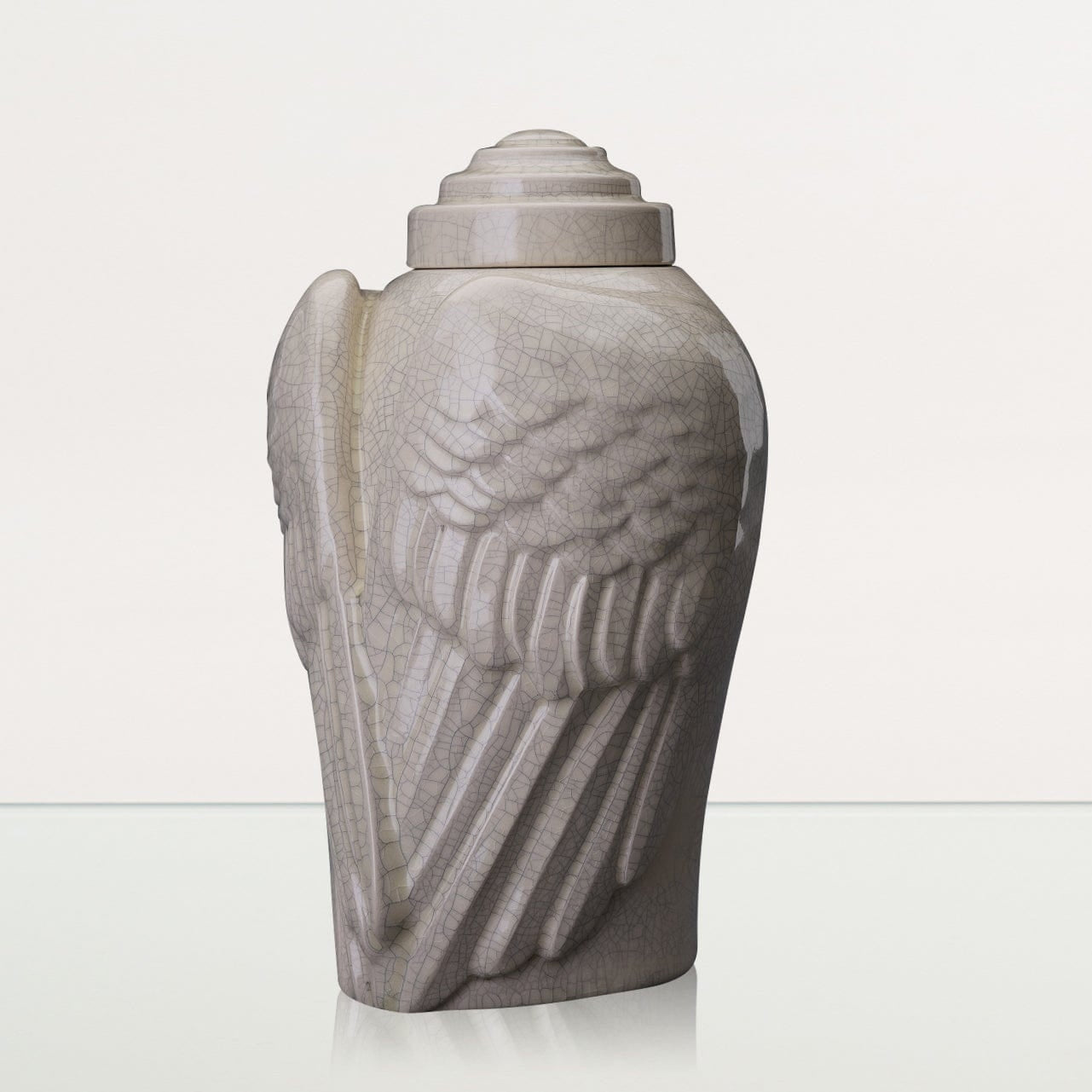 Handmade Cremation Urn for Ashes "Wings" - Large | Craquelure | Ceramic Urn - Pulvis Art Urns