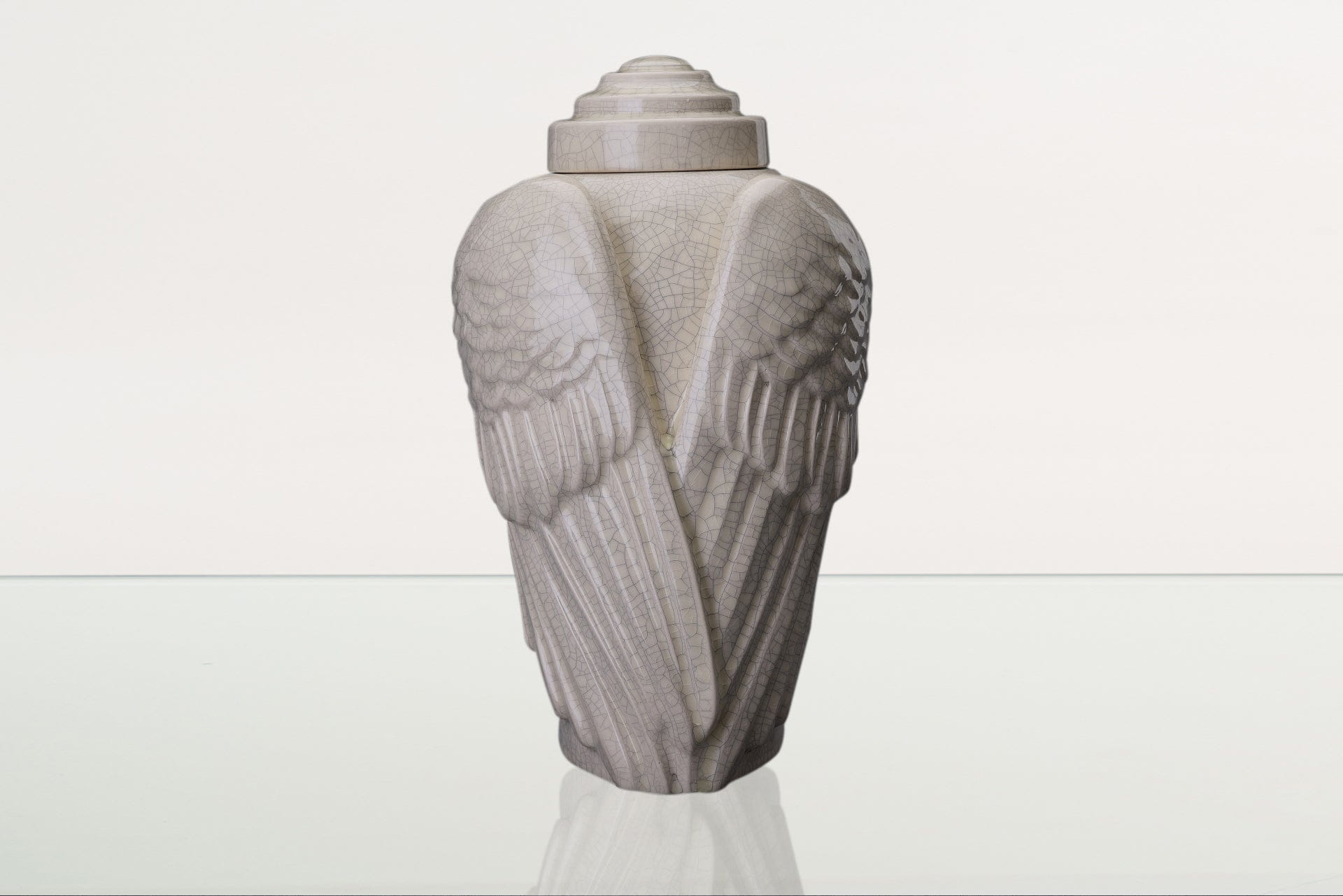 Handmade Cremation Urn for Ashes "Wings" - Large | Craquelure | Ceramic Urn - Pulvis Art Urns