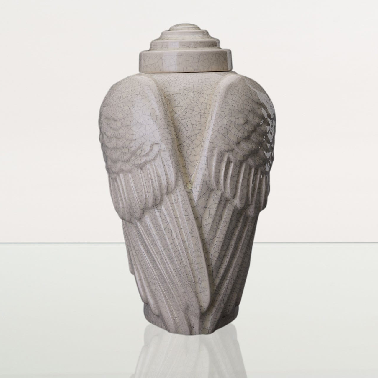 Handmade Cremation Urn for Ashes "Wings" - Large | Craquelure | Ceramic Urn - Pulvis Art Urns