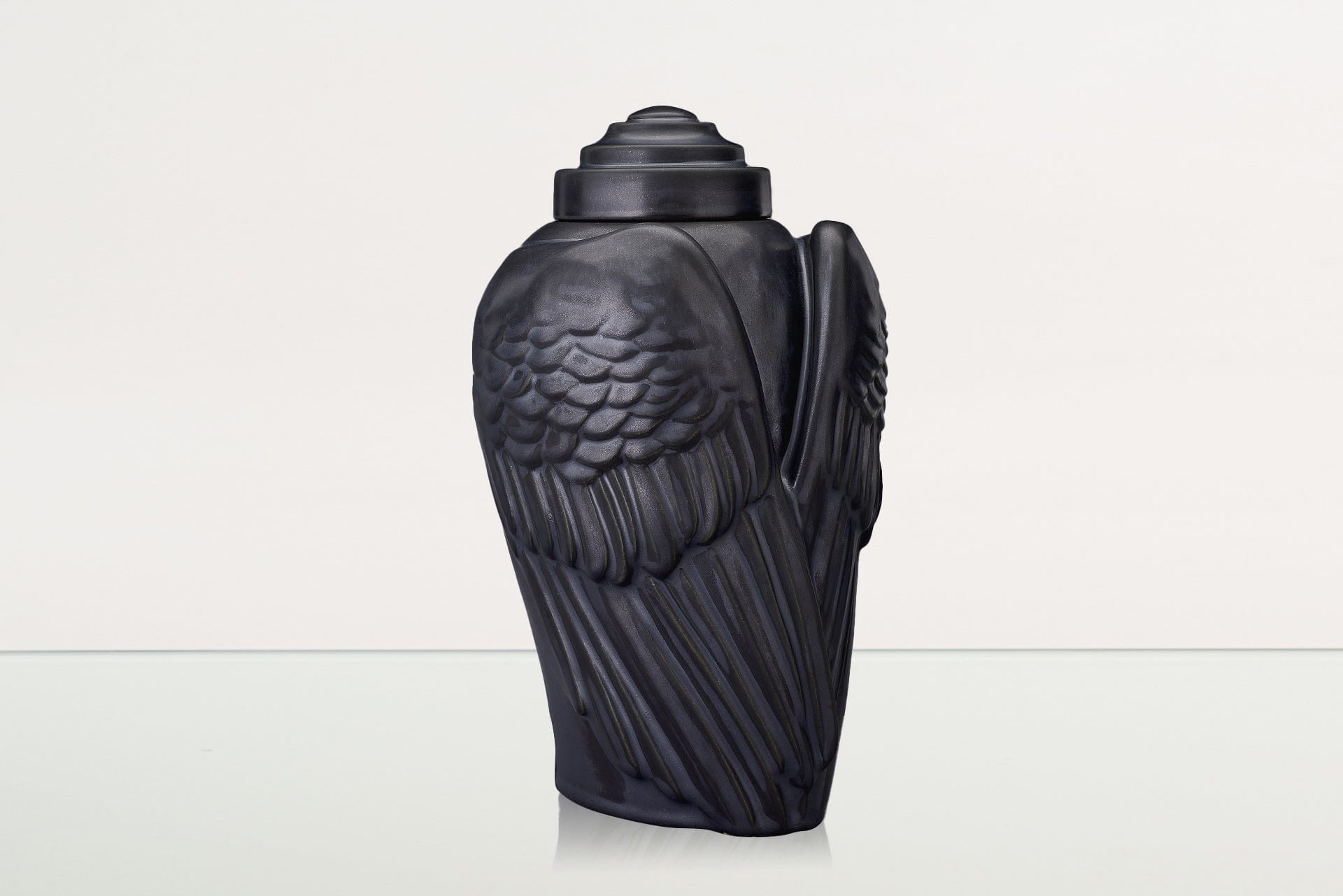 Handmade Cremation Urn for Ashes "Wings" - Large | Dark Matte | Ceramic Art Urn - Pulvis Art Urns