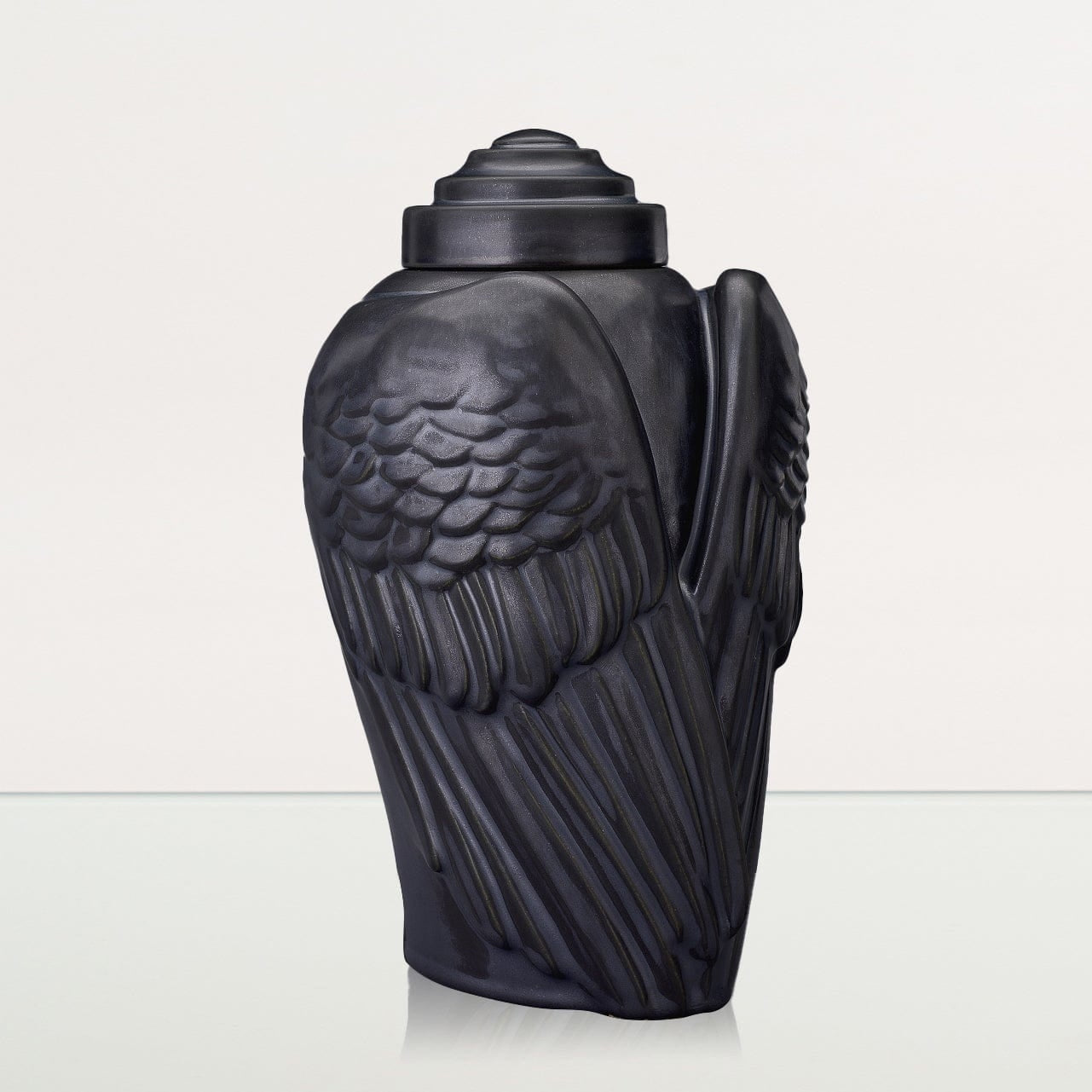 Handmade Cremation Urn for Ashes "Wings" - Large | Dark Matte | Ceramic Art Urn - Pulvis Art Urns