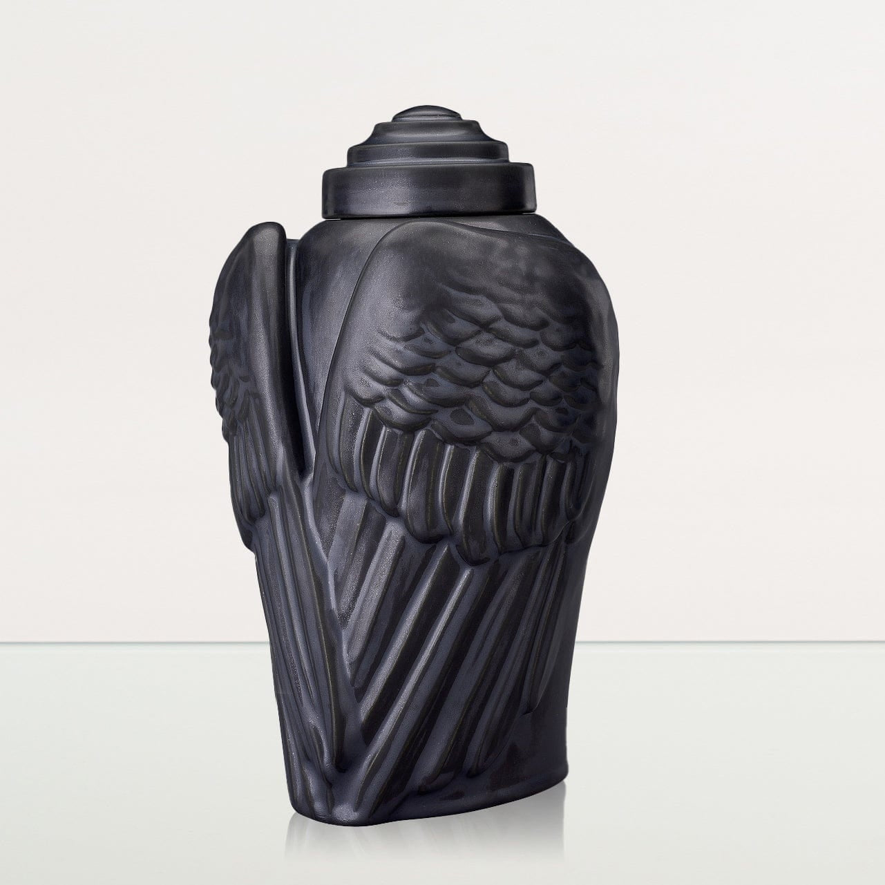 Handmade Cremation Urn for Ashes "Wings" - Large | Dark Matte | Ceramic Art Urn - Pulvis Art Urns