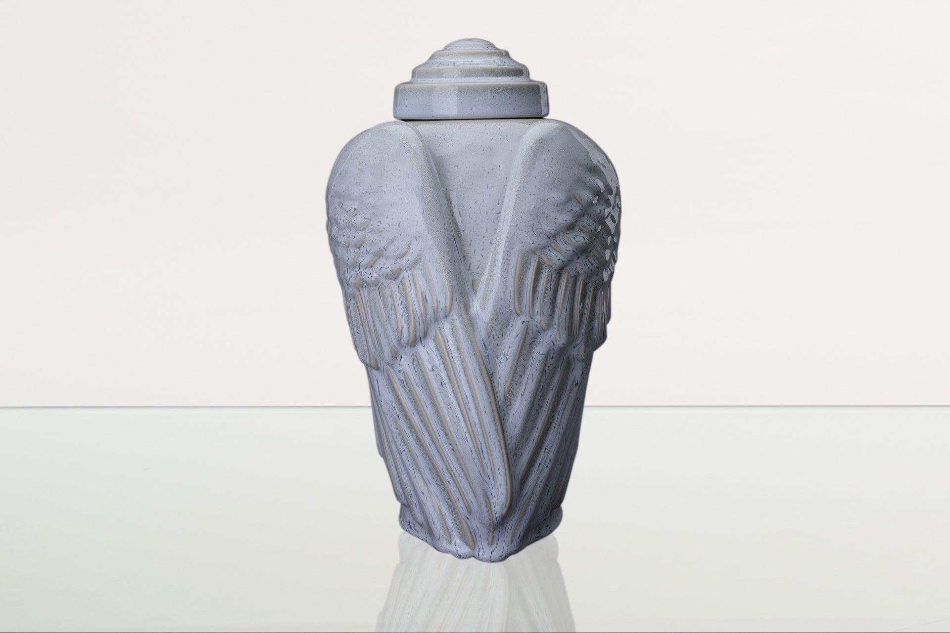 Handmade Cremation Urn for Ashes "Wings" - Large | Grey Melange | Ceramic Urn - Pulvis Art Urns