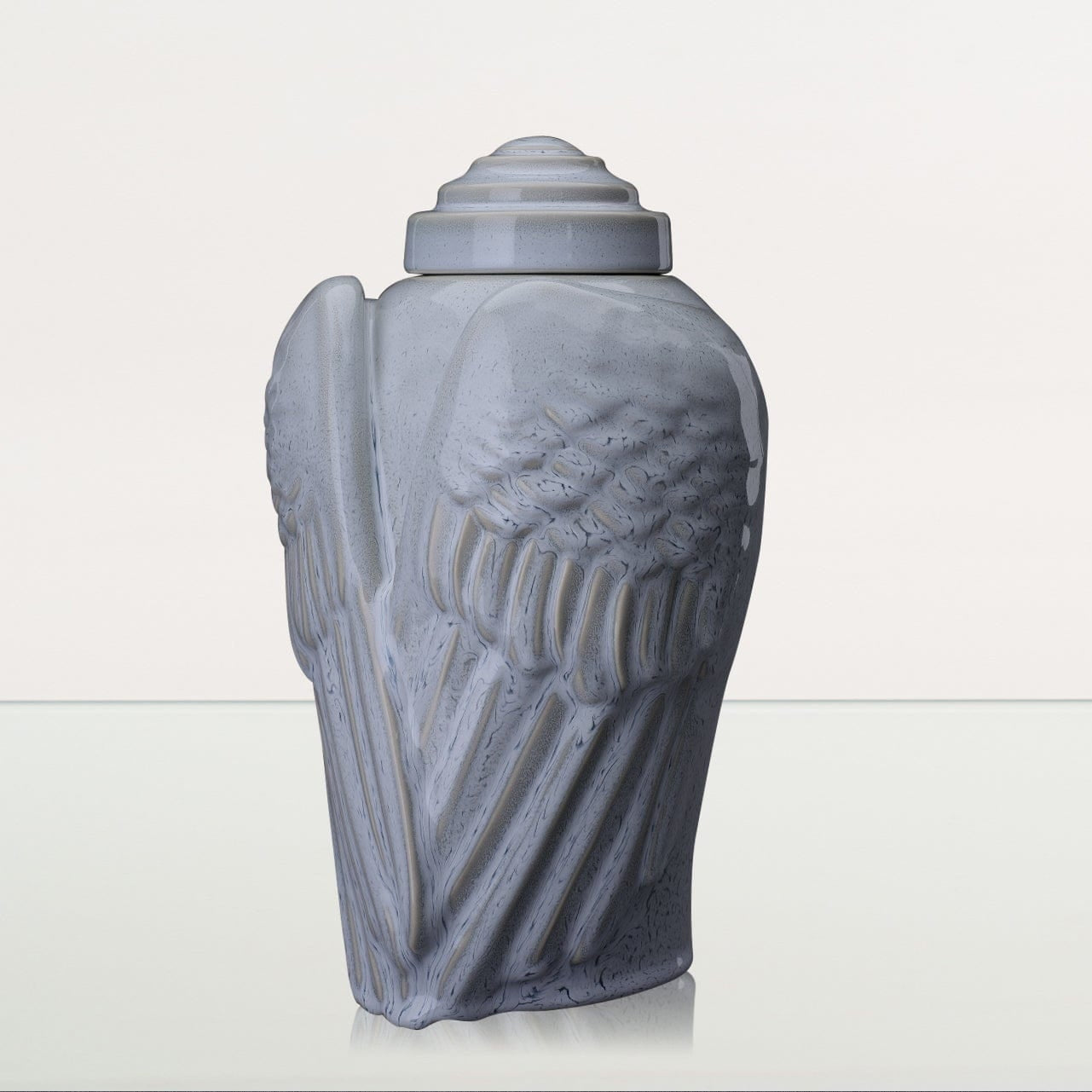 Handmade Cremation Urn for Ashes "Wings" - Large | Grey Melange | Ceramic Urn - Pulvis Art Urns