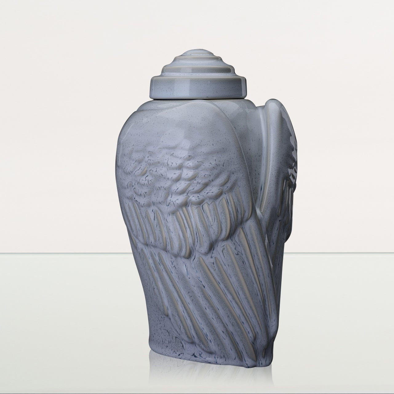 Handmade Cremation Urn for Ashes "Wings" - Large | Grey Melange | Ceramic Urn - Pulvis Art Urns