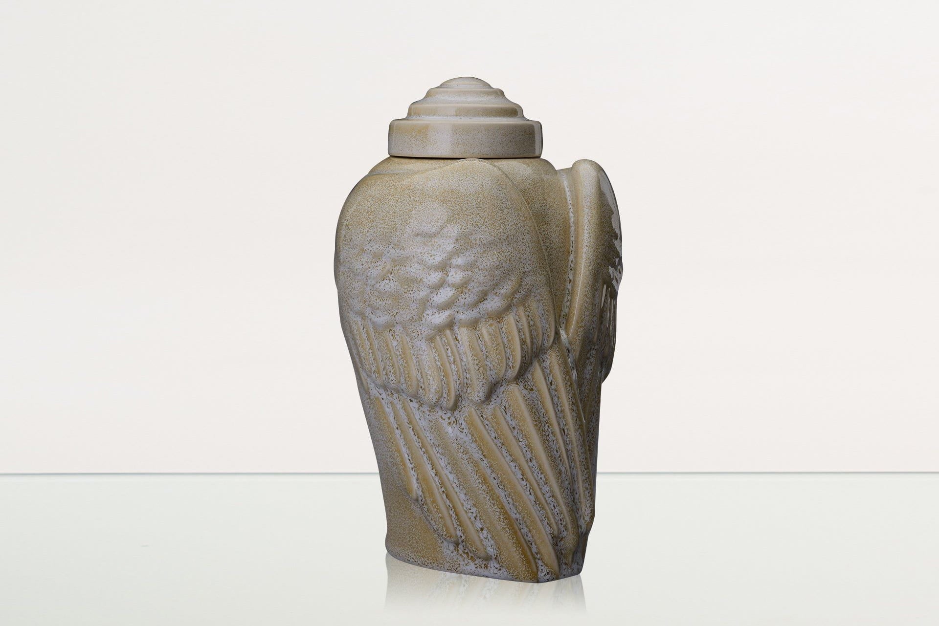 Handmade Cremation Urn for Ashes "Wings" - Large | Light Sand Melange | Ceramic Urn - Pulvis Art Urns