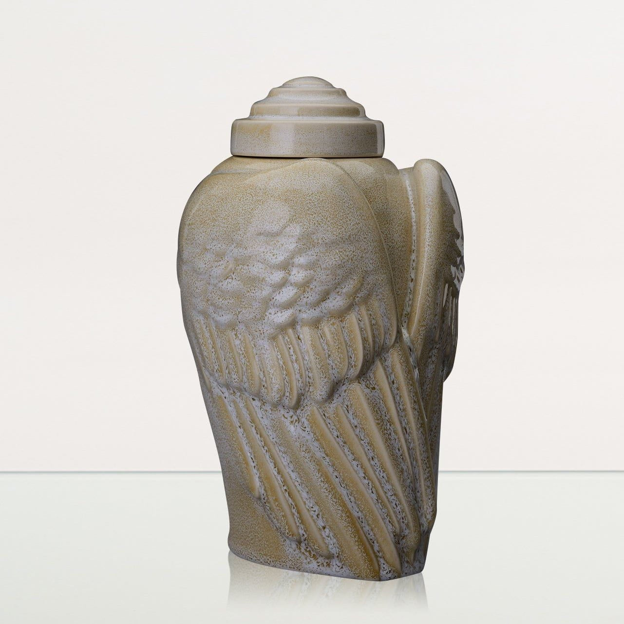 Handmade Cremation Urn for Ashes "Wings" - Large | Light Sand Melange | Ceramic Urn - Pulvis Art Urns