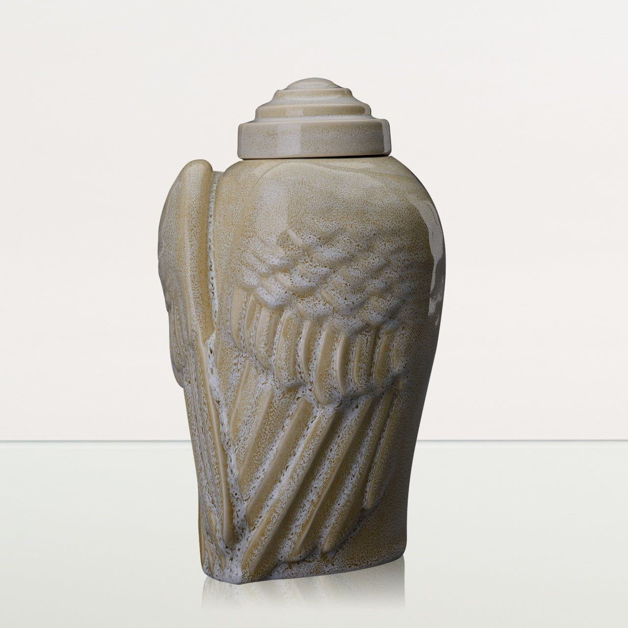 Handmade Cremation Urn for Ashes "Wings" - Large | Light Sand Melange | Ceramic Urn - Pulvis Art Urns