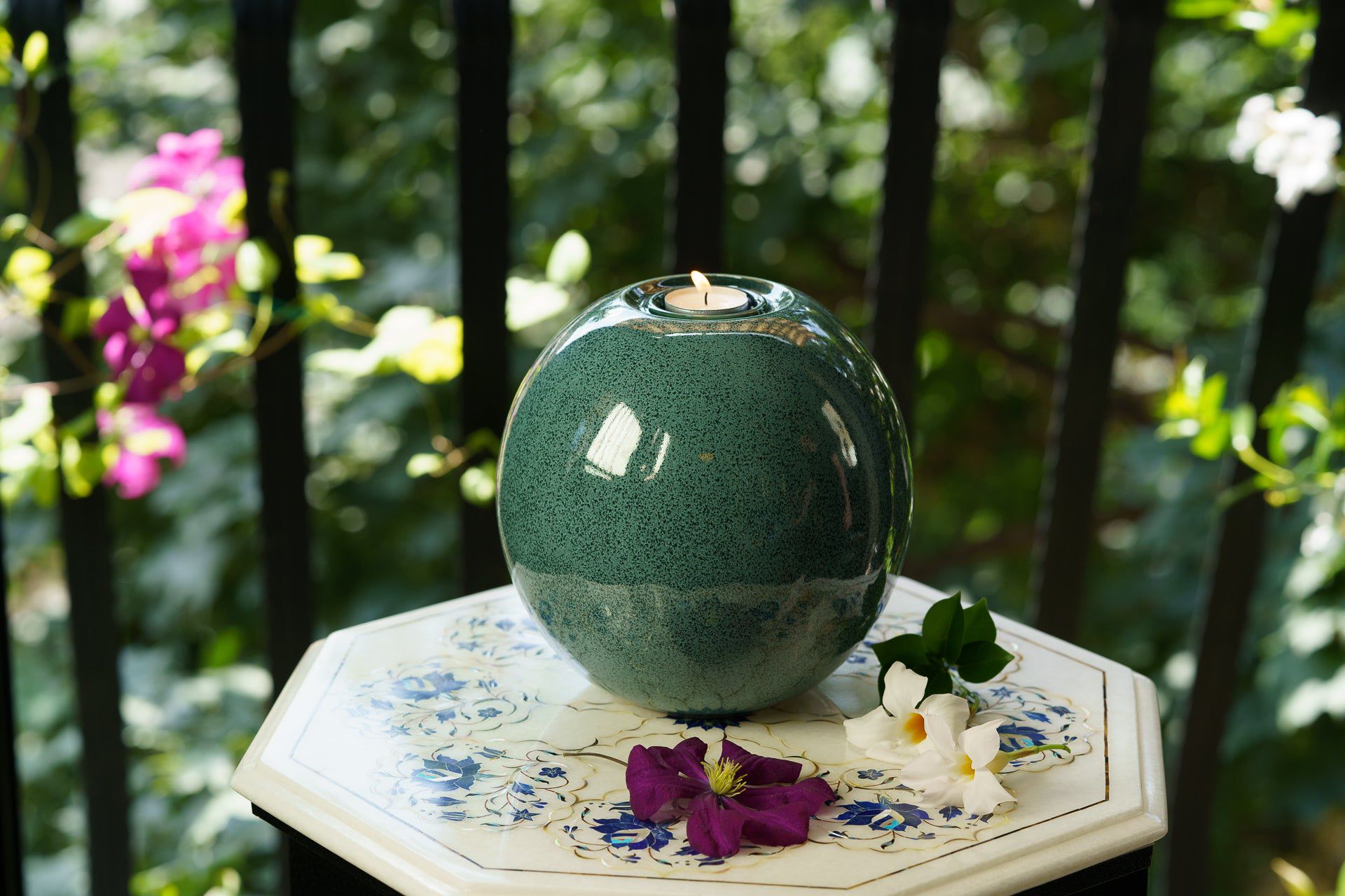 Handmade Cremation Urn "Harmony" - Large | Oily Green Melange | Ceramic Urn - Pulvis Art Urns