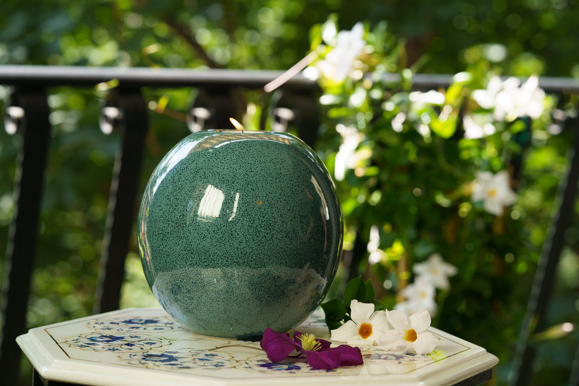 Handmade Cremation Urn "Harmony" - Large | Oily Green Melange | Ceramic Urn - Pulvis Art Urns