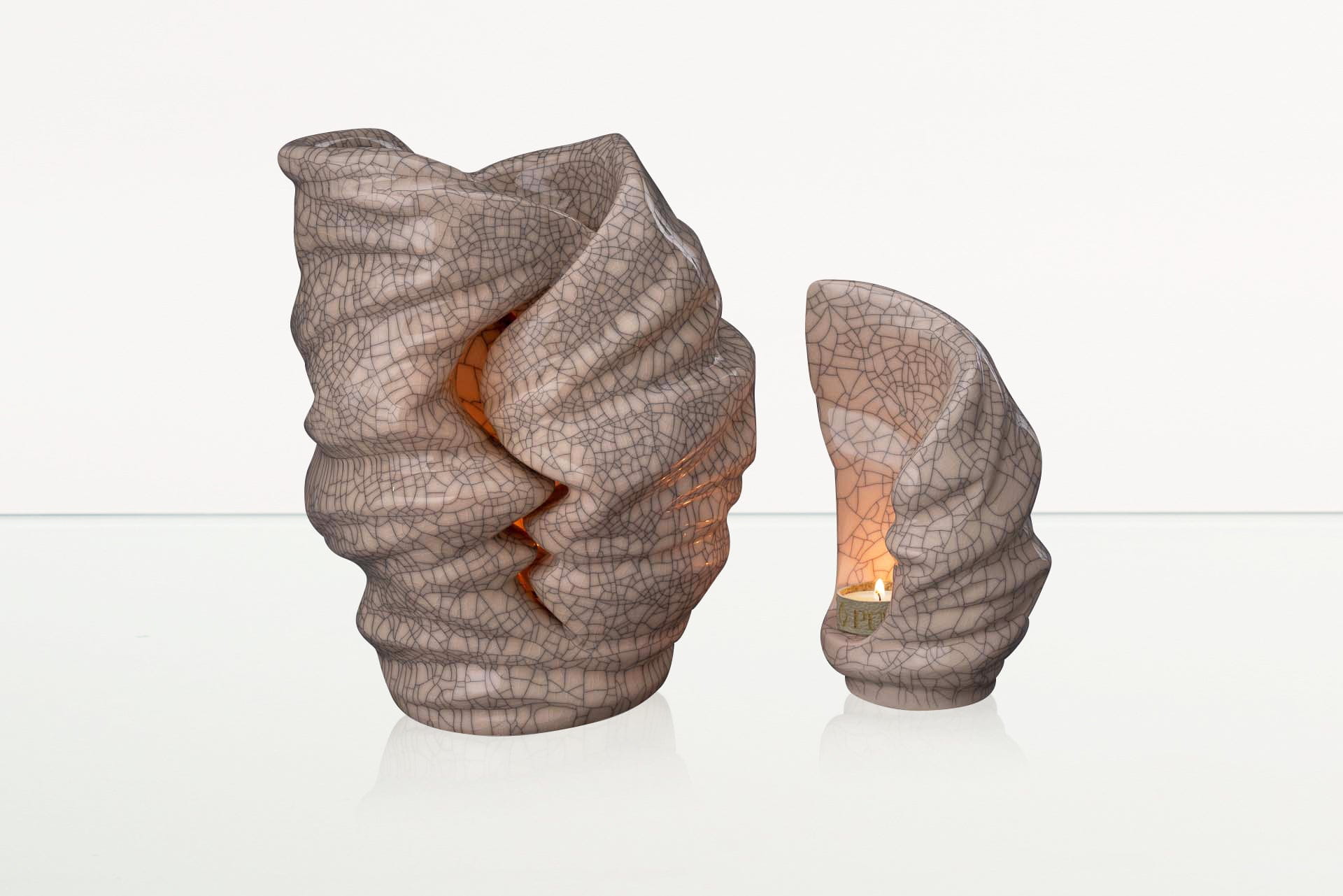 Set Of Ceramic Art Urns for Ashes "Light" - (Large urn + Keepsake) - Pulvis Art Urns