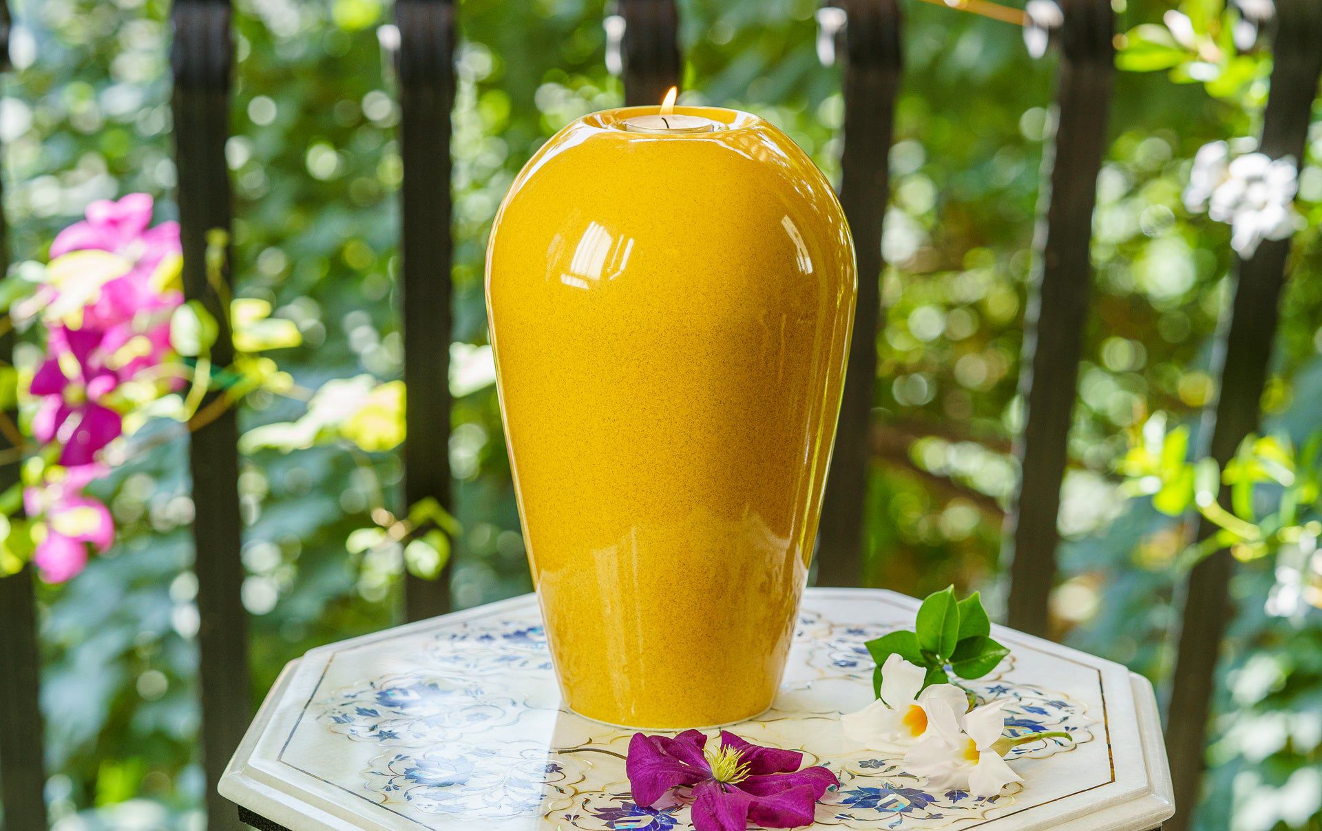 Memorial Cremation Urn "Serenity" - Large | Amber Yellow | Ceramic Urn - Pulvis Art Urns