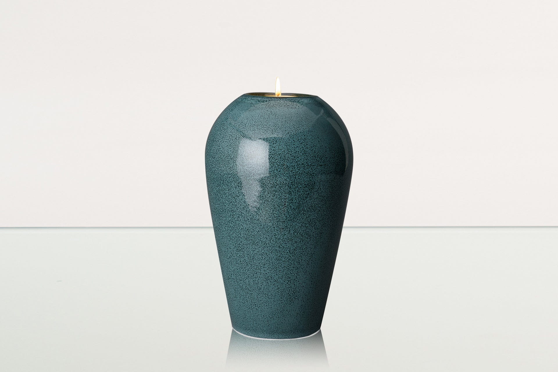 Memorial Cremation Urn "Serenity" - Large | Oily Green Melange | Ceramic Urn - Pulvis Art Urns