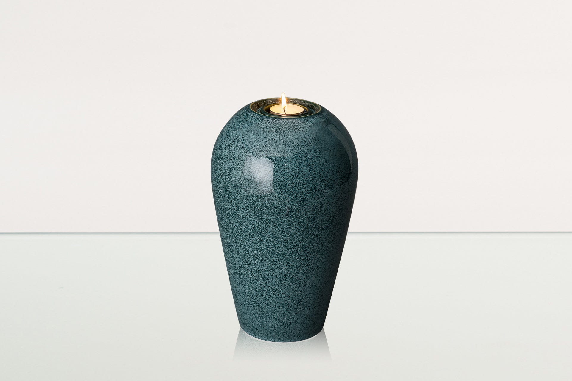 Memorial Cremation Urn "Serenity" - Large | Oily Green Melange | Ceramic Urn - Pulvis Art Urns