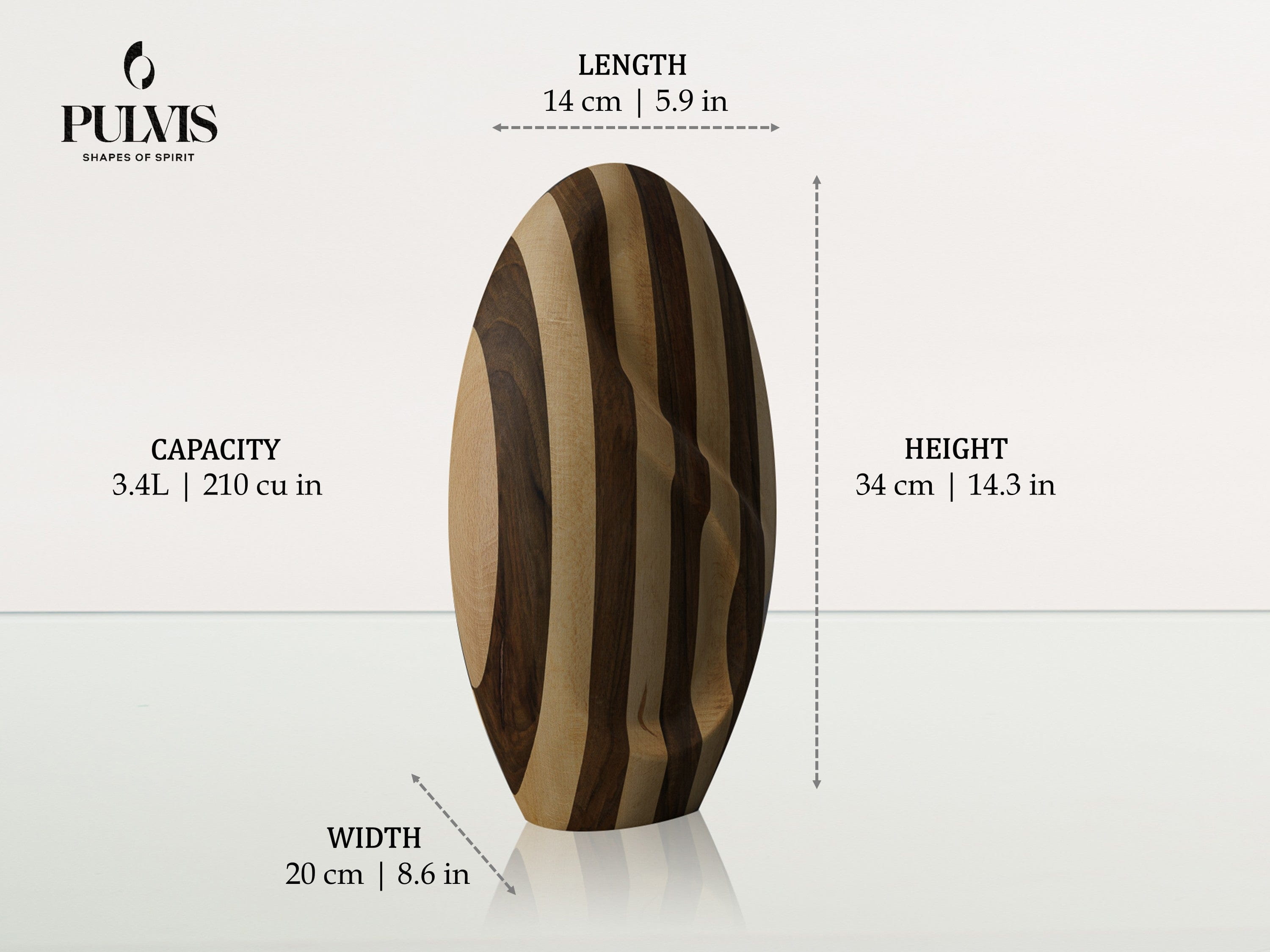 Pulvis Art Urns Adult Size Urn Striped Wooden Urn "Eternity" - Genuine Walnut & Beech Urn