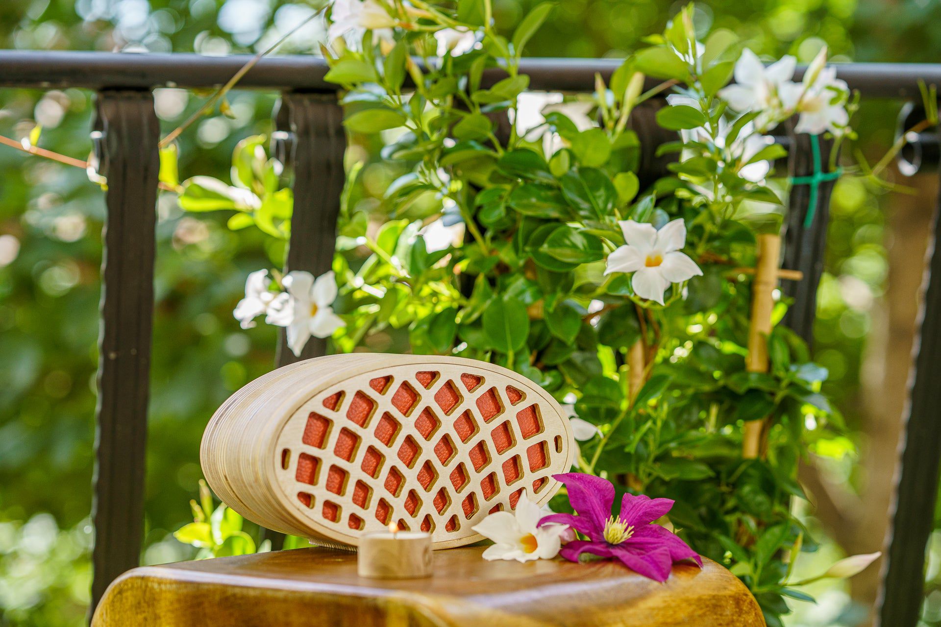 Wooden Cremation Urn "Remembrance" - Handmade - Orange Leather - Pulvis Art Urns