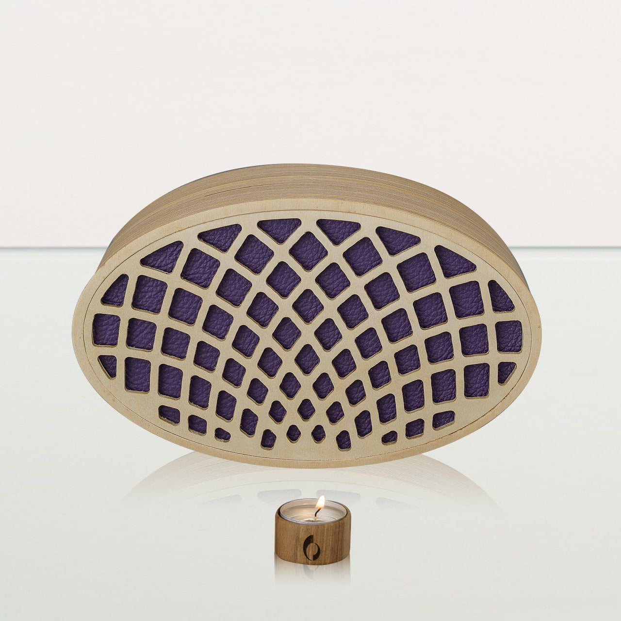 Wooden Cremation Urn "Remembrance" - Handmade - Purple Leather - Pulvis Art Urns