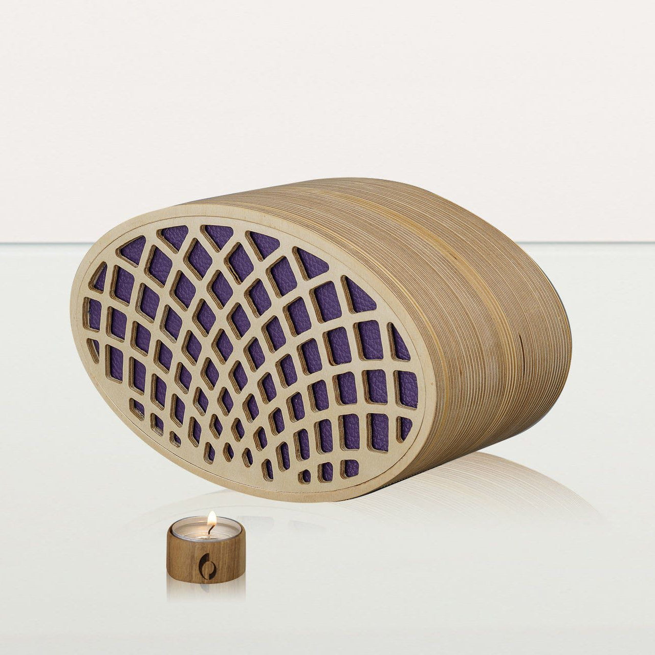 Wooden Cremation Urn "Remembrance" - Handmade - Purple Leather - Pulvis Art Urns