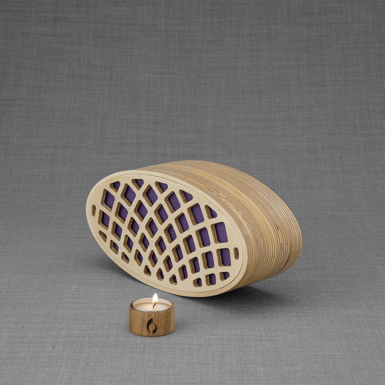 Wooden Cremation Urn "Remembrance" - Handmade - Purple Leather - Pulvis Art Urns