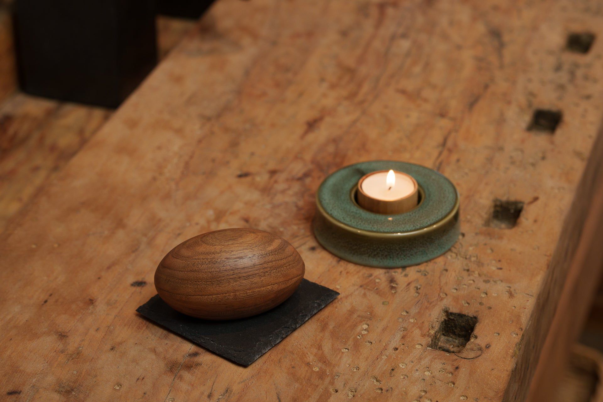 Caleo Handmade Candleholder for Cremation Urns - Oily Green Melange | Ceramic - Pulvis Art Urns