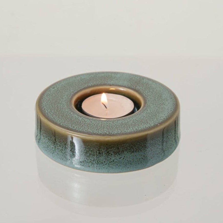 Caleo Handmade Candleholder for Cremation Urns - Oily Green Melange | Ceramic - Pulvis Art Urns