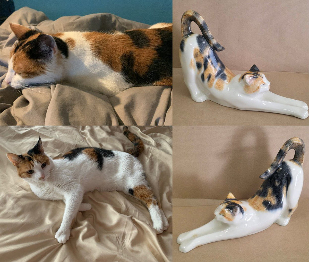 Pulvis Art Urns Custom Pet Urn Custom Decorated Pet Urn - Handmade | Grace - Stretching Cat | Ceramic Pet Urn