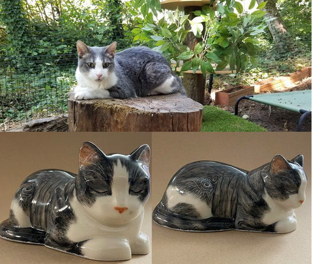 Pulvis Art Urns Custom Pet Urn Custom Decorated Pet Urn - Handmade | Mini Laying Cat | Ceramic Pet Urn