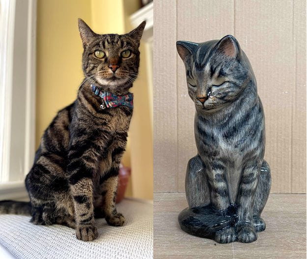 Pulvis Art Urns Custom Pet Urn Custom Decorated Pet Urn - Handmade | Neko - Sitting Cat | Ceramic Pet Urn
