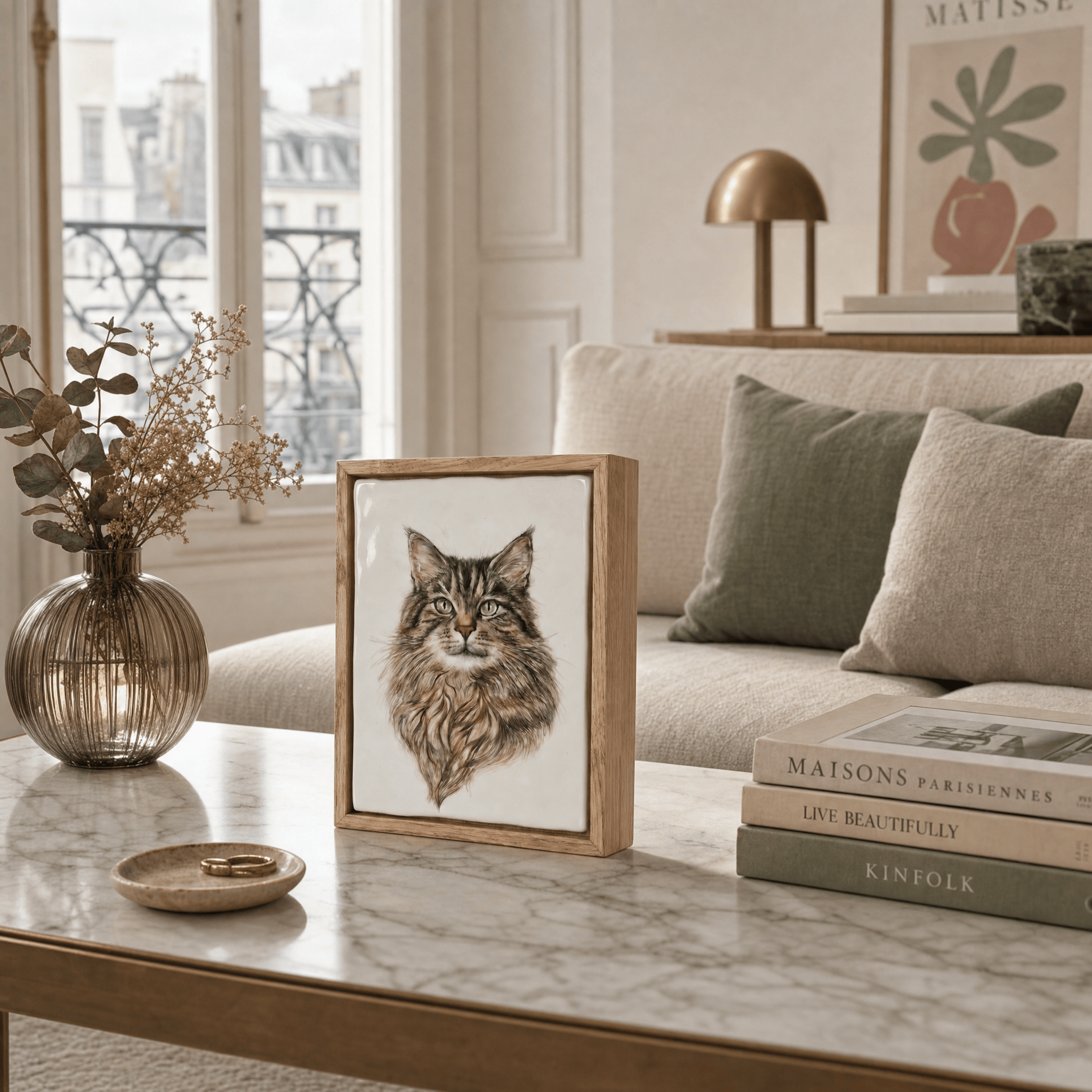Pulvis Art Urns Custom Pet Urn - Moment In Time - Hand Decorated Ceramic Tile | Wall Mounted | Frame Urn