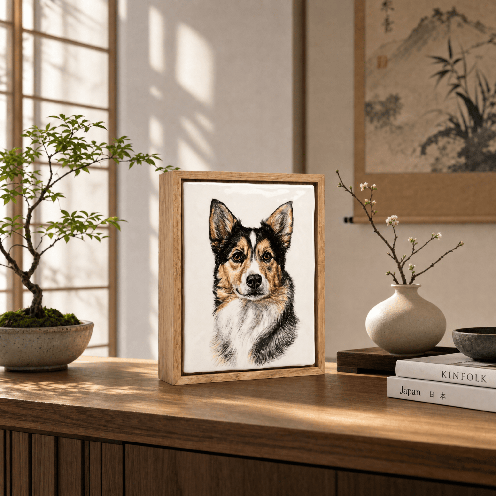 Pulvis Art Urns Custom Pet Urn - Moment In Time - Hand Decorated Ceramic Tile | Wall Mounted | Frame Urn