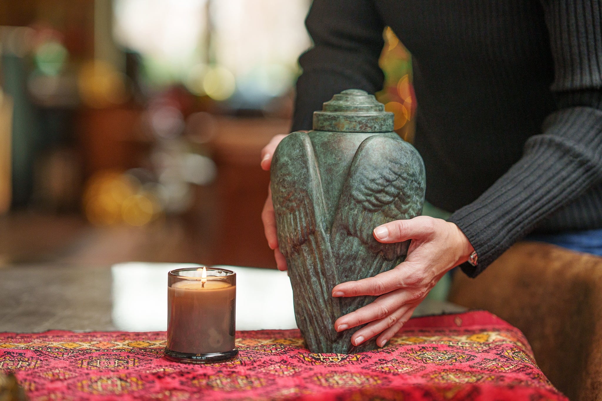 Pulvis Art Urns Exclusive Urn Cast Bronze Cremation Urn "Wings" - Green Patina | Exclusive Bronze Urn