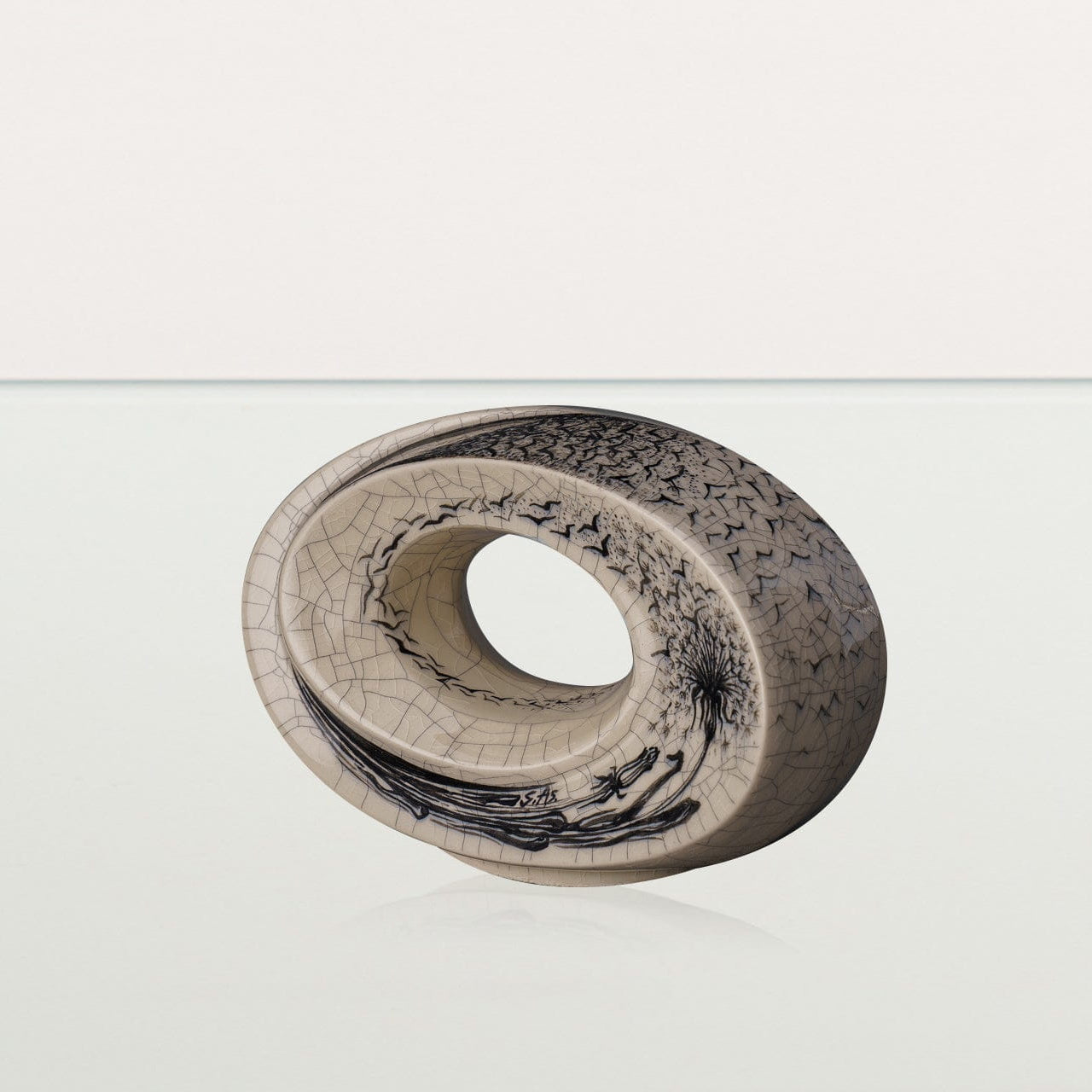 Hand Decorated Keepsake "The Passage - Birds" - Ceramic Keepsake - Pulvis Art Urns