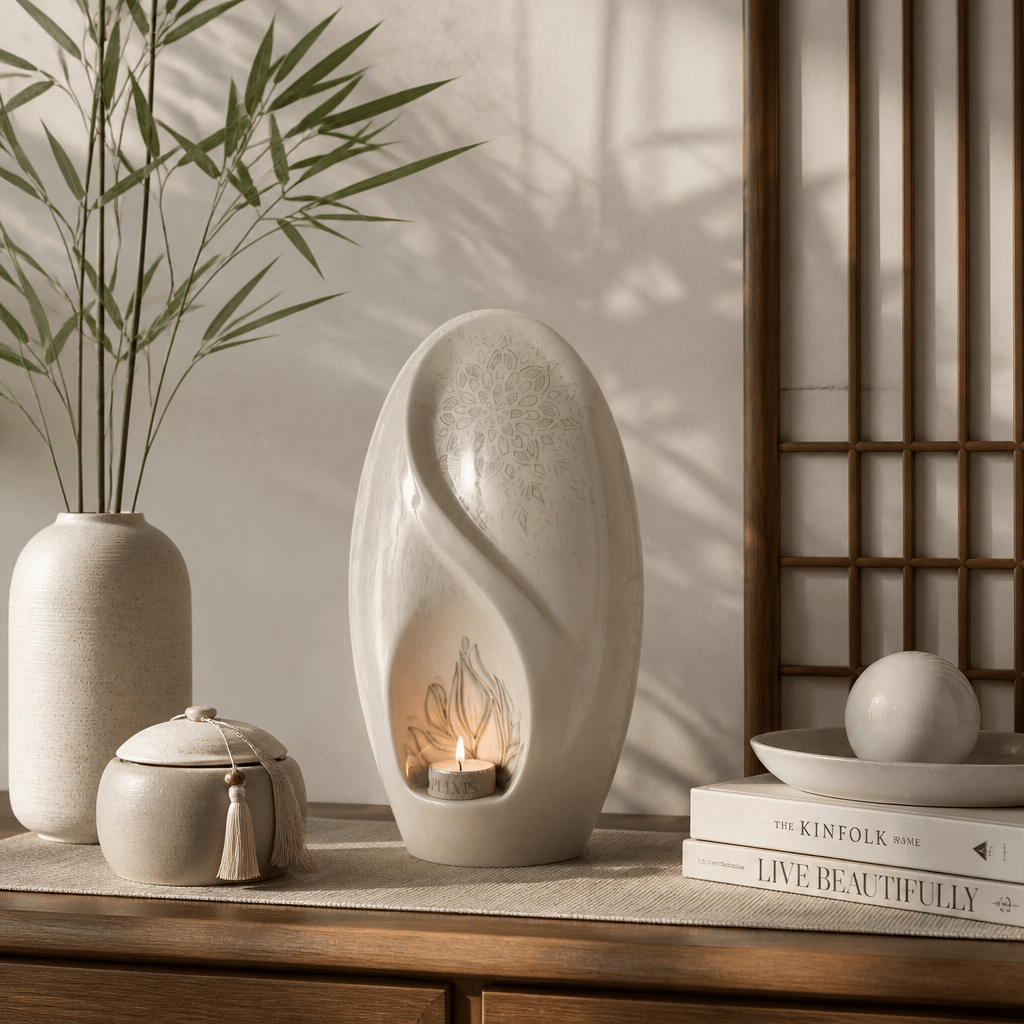 Pulvis Art Urns Exclusive Urn Handmade Decorated Eternity Urn "Lotus" - Large | Ceramic Urn