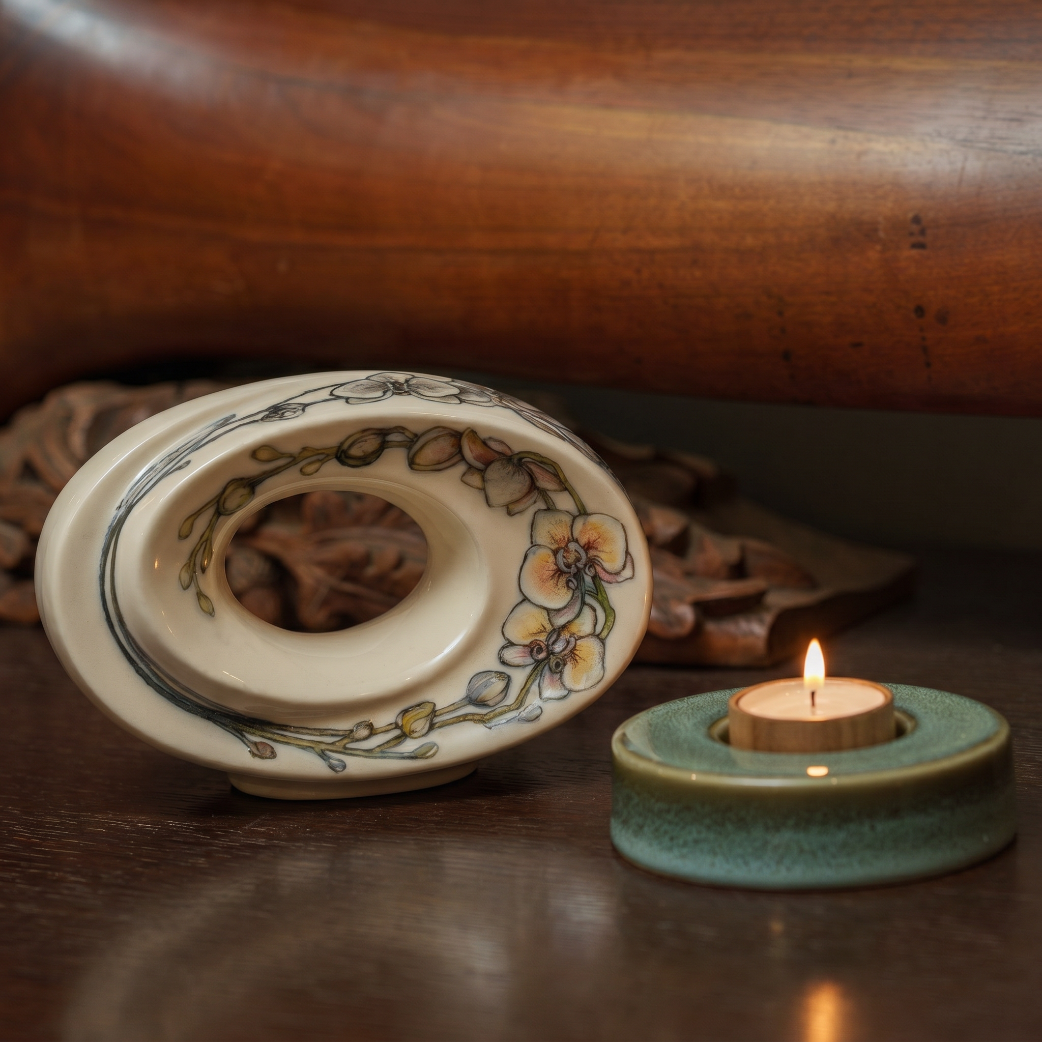 Handmade Decorated Keepsake "The Passage - Orchids" | Ceramic - Pulvis Art Urns