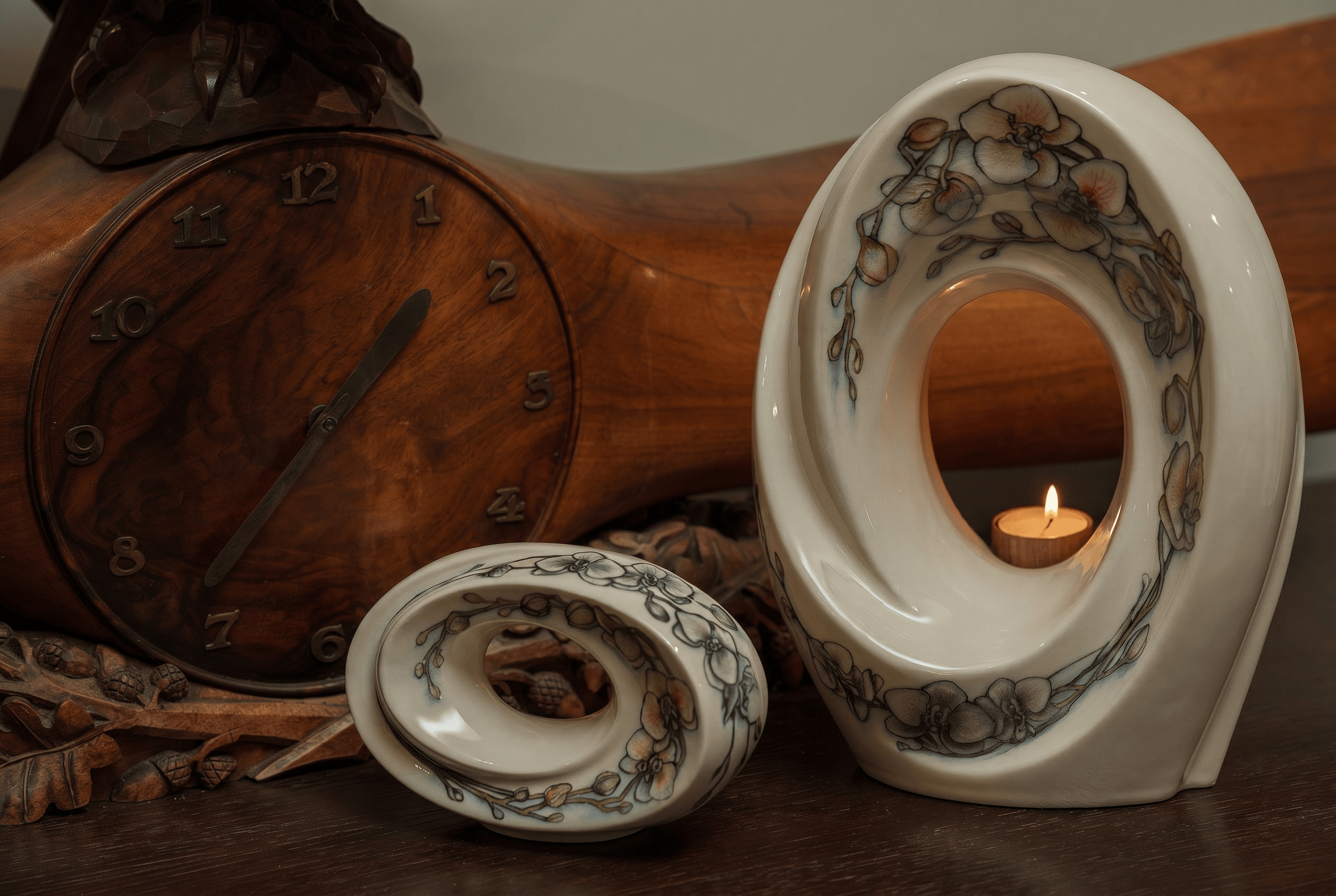 Pulvis Art Urns Exclusive Urn Handmade Decorated Keepsake "The Passage - Orchids" | Ceramic