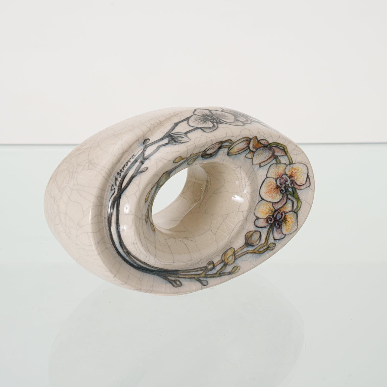 Handmade Decorated Keepsake "The Passage - Orchids" | Ceramic - Pulvis Art Urns