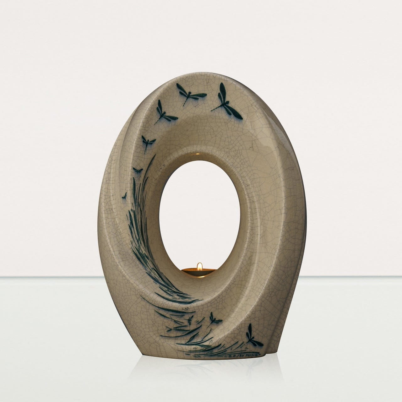 Handmade Decorated Urn "The Passage - Dragonflies" - Large | Ceramic Urn - Pulvis Art Urns