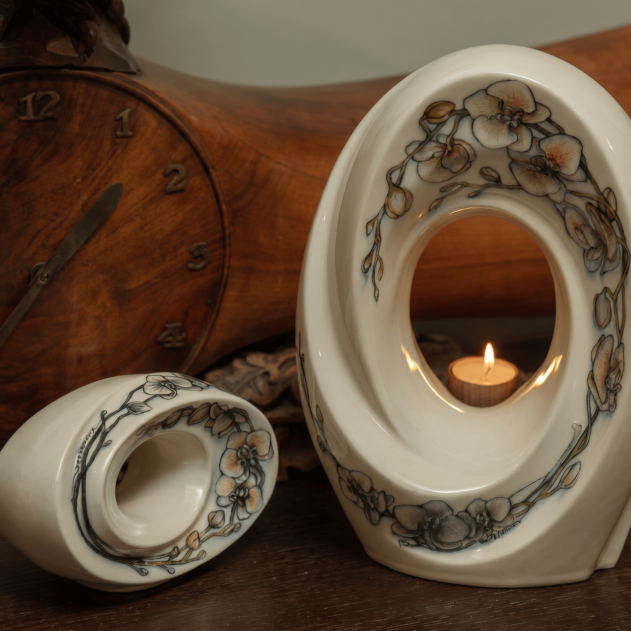Pulvis Art Urns Exclusive Urn Handmade Decorated Urn "The Passage - Orchids" - Large | Ceramic