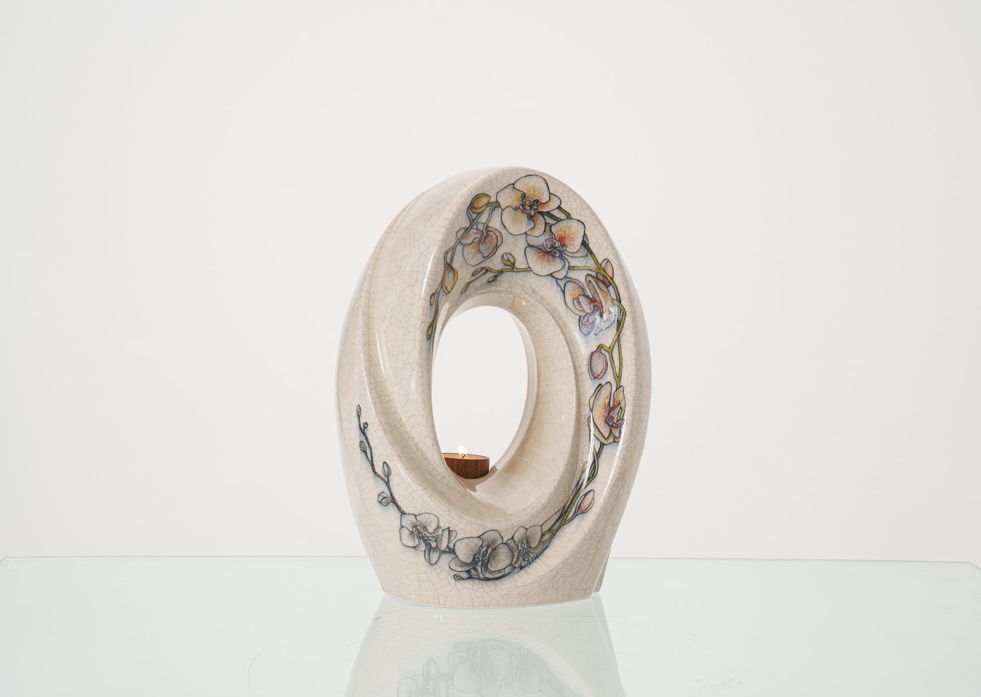 Handmade Decorated Urn "The Passage - Orchids" - Medium | Ceramic - Pulvis Art Urns